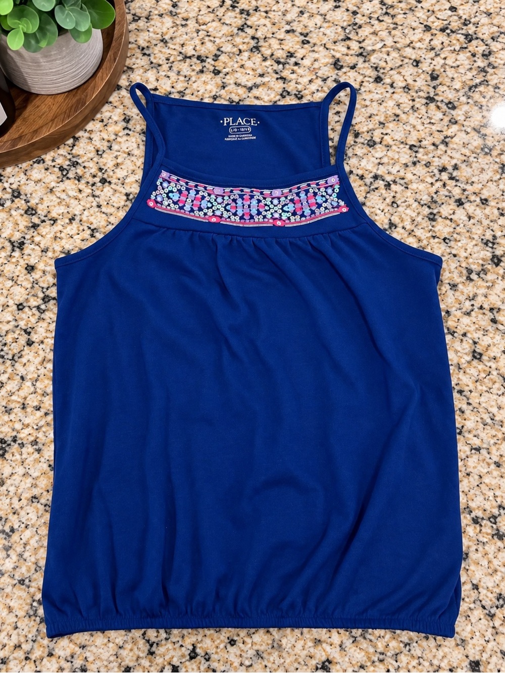 Royal Blue Tank with Colorful Bead Embroidery